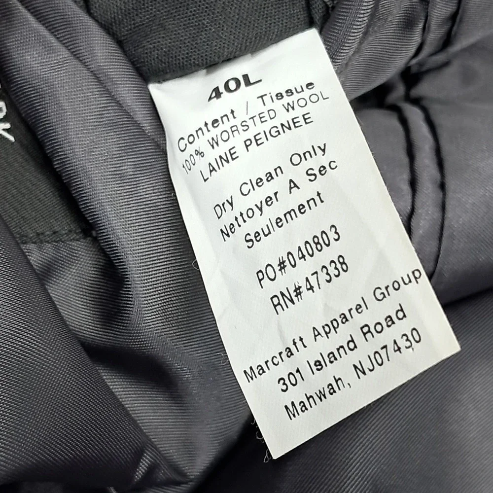 Jones New York Mens 3 Piece Suit 40L Grey‎ 100% Worsted Wool Blazer Vest Pant